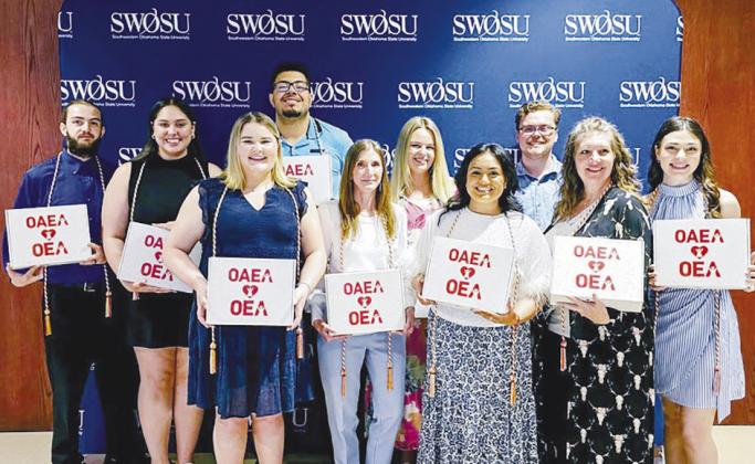 Shown from left, are the OAEA student teachers Denim Holman, Bailey Everett, Karly Brooks, Uriel Luna, Alison Ward, Libby Gregston, Cielo Barrera, Jeston Laney, Lisa Ray, and Gabrielle Spieker, who were awarded their graduation cords along with a gift in 