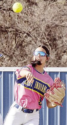 Madi Lockhart throws the ball to the pitcher after recording the out during A-B’s win over Seiling. CDN | Sam Goodwyn