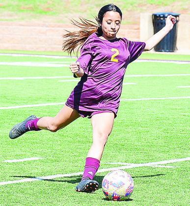 Kim De La Fuente kicks the ball during Clinton Middle School’s home game last week against Piedmont. CDN | Sam Goodwyn
