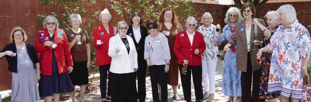 The Daughters of the American Revolution rang bells Monday at Bonebrake Park on Frisco Avenue. The moment celebrates the week the U.S. Constitution was first signed in 1787. DAR members from left are Carolyn Rawlings, Regent Marei Grant, Judith Tracy, Linda Stewart, Armeta Lister, Pat Sid, Janith Moore, April Miller, Kathryn Harrison, Debbie Dyck, Ellena Womack, Vice Regent Roberta Diggs, Stephanie Bledsoe, and Sandy Bledsoe. CDN | Christian Jacobsen