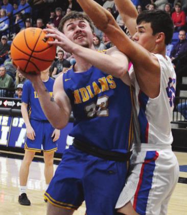 CDN | Collin Wieder � Arapaho-Butler senior post Zach Carlisle fights for position down low against Hammon earlier this year. Carlisle scored eight points in the state tourney opening win against Hydro-Eakly.