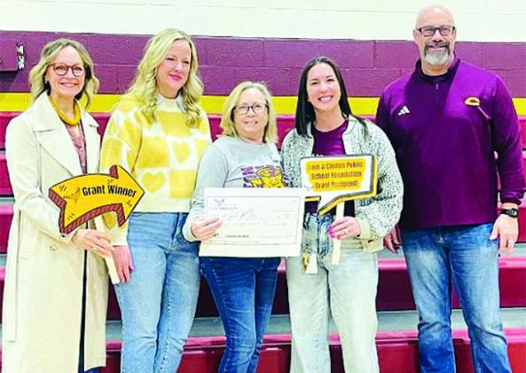 From left, Jenn Mosburg, CPSF board member; Amber Sawatzky, Southwest assistant principal; Regina Miller, grant winner; April Miner, Southwest principal; and Nathan Meget, superintendent, celebrate Miller’s grant approval. CDN | Courtesy photo