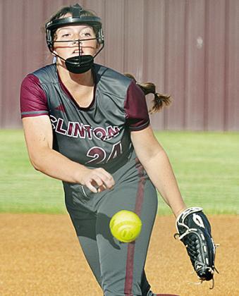 Clinton’s Brinley Taylor pitches from the circle during the Lady Reds’ final home game of the 2025 season Monday against El Reno. CDN | Sam Goodwyn