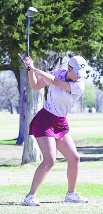 Clinton’s Grace Meacham brings her golf club up as she prepares to hit the ball during a tournament at Praire West in Weatherford. CDN | Courtesy Photo