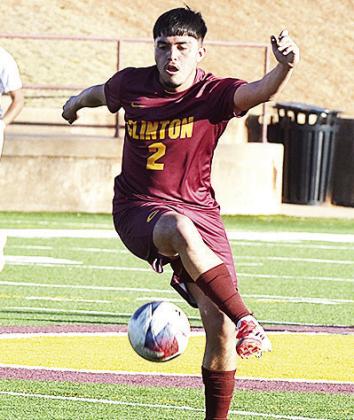 No. 2 Alex Guzman kicks the ball during the Clinton’s home game against Elgin. CDN | Sam Goodwyn