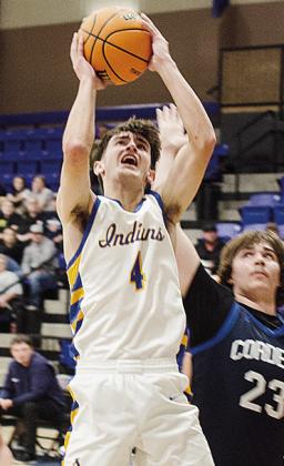 No. 4 Kaden Waldrop grabs the rebound during A-B’s first round of the Western Equipment Classic against Cordell. CDN | Sam Goodwyn