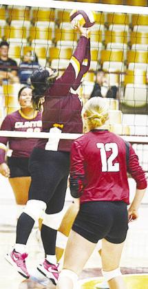 No. 17 Ayshka Garcia gets her hands on the ball as she deflects it to one of her teammates to send it back over the net against Weatherford Tuesday. CDN | Sam Goodwyn