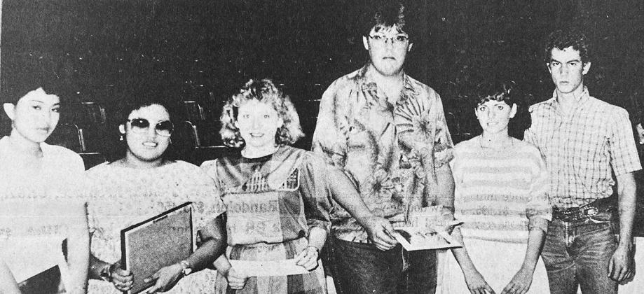 40 YEARS AGO Scholarships to CHS students included, from left, Thuy Luu, Epsilon Sigma Alpha; Lavonne Goodblanket, Blunck’s; Benita Doughty, Brenda Hays Memorial Scholarship; Teddy Hammond, Southwest Playhouse; Terri Flannery and Troy Rayner, Jaycees.