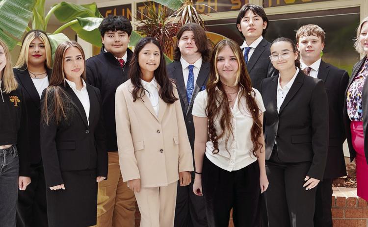 The CHS mock trial team will travel to Washington, D.C., and Philadelphia to enter into a national mock trial competition Oct. 14-19. Pictured front, from left, are Whitney Salazar, Team Captain Alexandra Fuentes, Kira Rhoads, Atlee Fuller, and Team Captain Victoria Nemtan; back, Ashley Garcia Morales, Team Captain Ace Elizondo, Joshua Armstrong, Felipe Acosta Sandoval, Jaxon Black, and Coach Ashley Kelley. CDN | Courtesy photo
