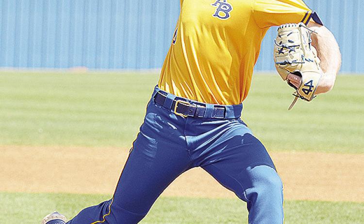 Arapaho-Butler’s Jiles Southall pitches against Clinton in a home game this spring. CDN | Sam Goodwyn