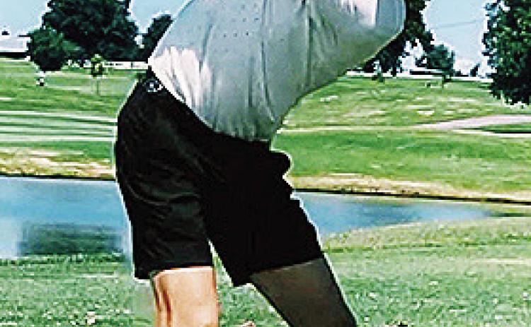 Heston Brown of Cordell gets into his back swing as he prepares to hit the golf ball during the Labor Day Tournament at Riverside Golf Course over the weekend. CDN | Courtesy Photo