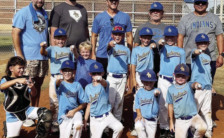 The Arapaho-Butler 8U baseball team shows off its rings after claiming first in the end of the year tournament. Pictured, in front, from left, are Greyson Gomez, Jaxton Gomez, Bentley Sperle, Berrett Cloninger and Creek Dupree; middle, Leighton Rouse, Robert Cornell, Rafael De La Torre, Nash Cornell, Jax Hicks and Knox Rodriguez; back, Coaches Chris Cloninger, Paul Sperle, John Lee Cornell, James Rouse and Luis De La Torre. CDN |Courtesy Photo