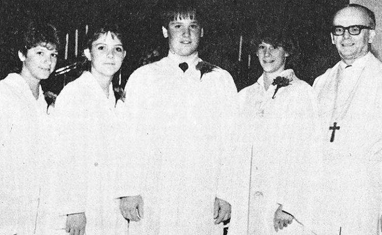40 YEARS AGO Those confirmed during a special Service of Affirmation of Baptism at Trinity Lutheran Church are shown with Pastor Hugo Schwartz. Pictured were from left, Tina Rose, Jessica Christensen, Todd Stehr, Christine Klemke and Pastor Schwartz.