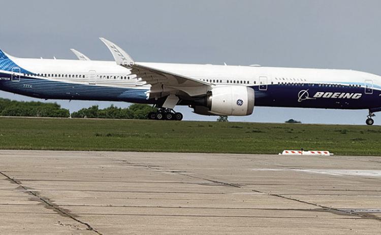 A Boeing 777X rests on the runway at the OSIDA Space Port in Burns Flat. The company chose the former Clinton-Sherman Air Force Base to test the aircraft for months at a time. CDN | Courtesy photo