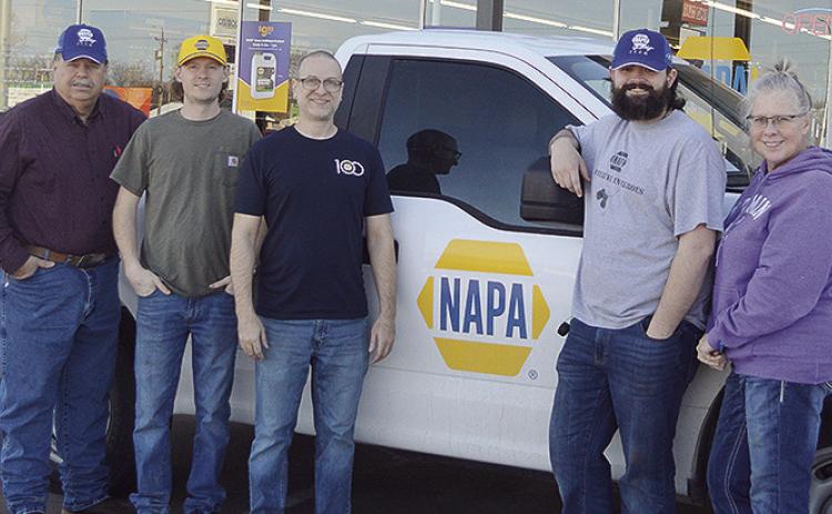 NAPA Auto Parts Employees, from left, Doug Goodwin, Rhett Lambeth, Matt Harris, Grafton Lambeth and Robbyn Dunfee stand in front of the store together after recently being acquired by SportChassis. CDN | Micah Ashcraft