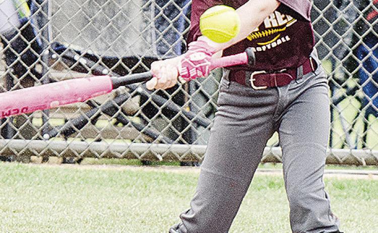 Brekyn Mach swings at the ball during Clinton’s softball game in the OK Kids 8U Softball State Tournament. CDN |Sam Goodwyn