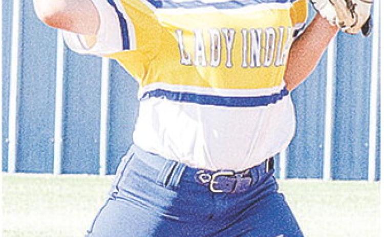 Arapaho-Butler’s Grace Lumpkin hurls the ball to first for the out during the Lady Indians’ junior high softball game against Binger-Oney. CDN |Sam Goodwyn