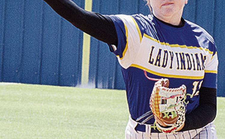 Arapaho-Butler’s Lauryn McHenry hurls the ball to first for the out during the Class 3A Spring Regional Tournament. CDN | Sam Goodwyn