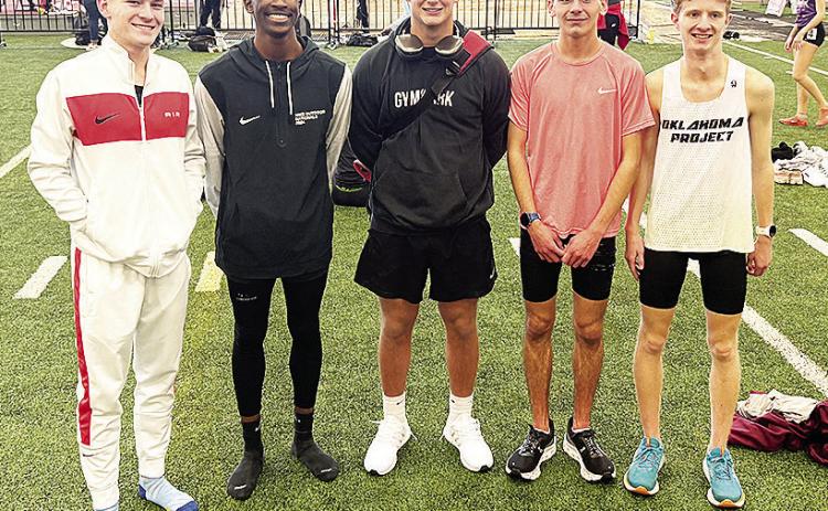 Multiple Clinton track and field athletes traveled to Pittsburg State over the weekend in Pittsburg, Kan., to partipate in the Prentice Gudgen High School Invitational meet. Pictured, from left, are Parker Adams, Atticus Thompson, Wyatt Willoughby, Xadria