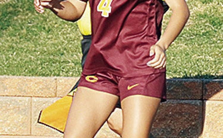 No. 4 Marilyn Torres controls the ball during Clinton’s game against Newcastle in the Tornado Bowl. CDN |Sam Goodwyn
