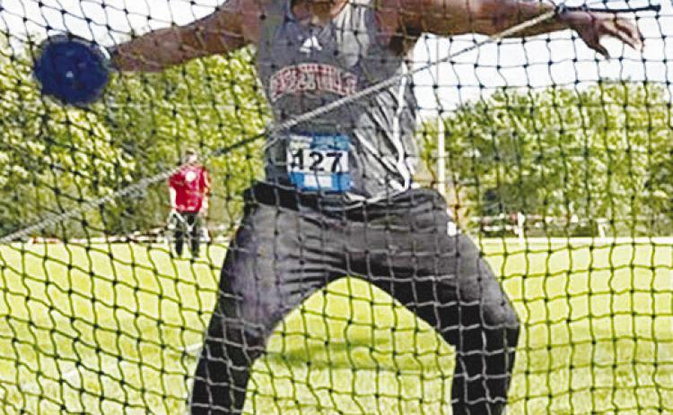 Former Clinton thrower Montiel “Bumpy” Crane throws for Coffeyville Community College during a meet this year in Coffeyville, CDN | Courtesy Photo