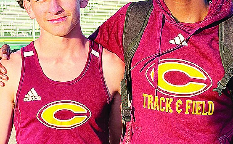 Clinton’s Bentlee Hernandez, left, and Atticus Thompson smile after competing Tuesday at Oklahoma Baptist University. CDN | Courtesy photo