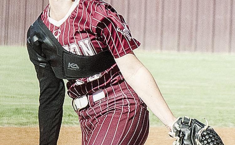 Clinton’s Brinley Taylor pitches against Bethany during the Lady Reds’ home game Tuesday against the Lady Bronchos. CDN | Sam Goodwyn