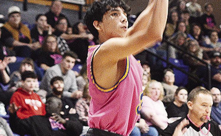 Arapaho-Butler’s D’Shawn Washee shoots a three Friday during the Indians’ home game against the Chieftains. CDN | Sam Goodwyn