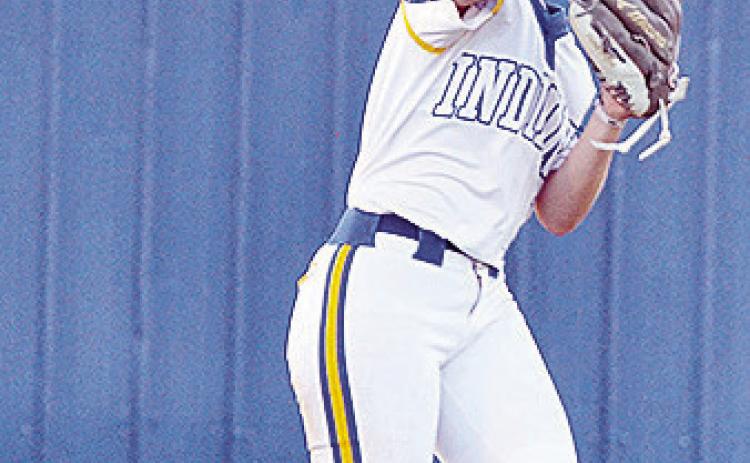 Arapaho-Butler’s Kylin Oakes throws the ball in fast during the Lady Indians’ game against Leedey to start the doubleheader. CDN | Sam Goodwyn