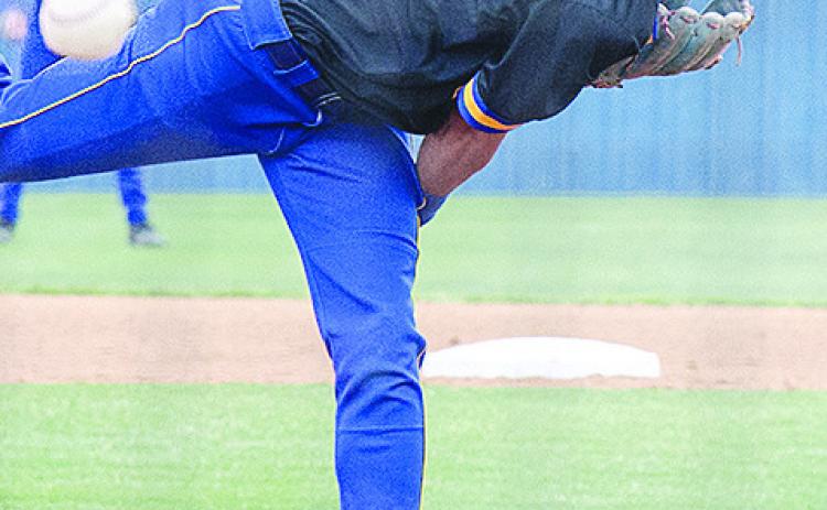 Arapaho-Butler’s Kaden Waldrop watches the ball after pitching in the Indians’ win over Wayne to open the Class A Regional Tournament Thursday at home. CDN | Sam Goodwyn