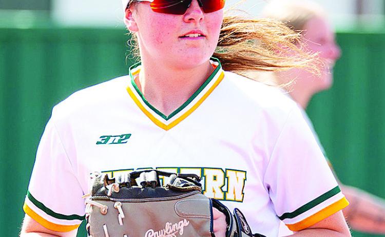 Former Arapaho-Butler softball player Katelyn Garibay focuses as she prepares to throw the ball during a game for Western Oklahoma State College. CDN | Courtesy photo