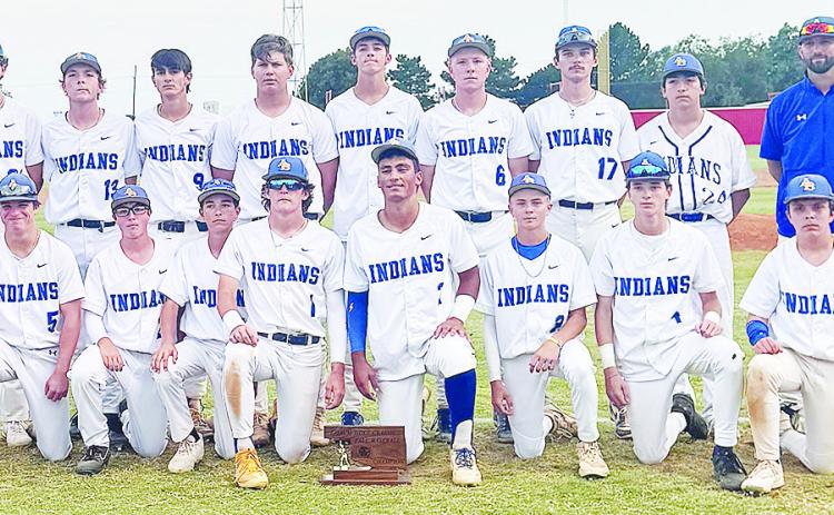 The Arapaho-Butler Indians recently took home the title of the Coach Holt Classic, named after Indians’ Coach Bryan Holts father, Hal, in Sentinel after taking down the Navajo Indians 4-3. Pictured kneeling, from left, are Jack Goldsberry, Traber Cudd,