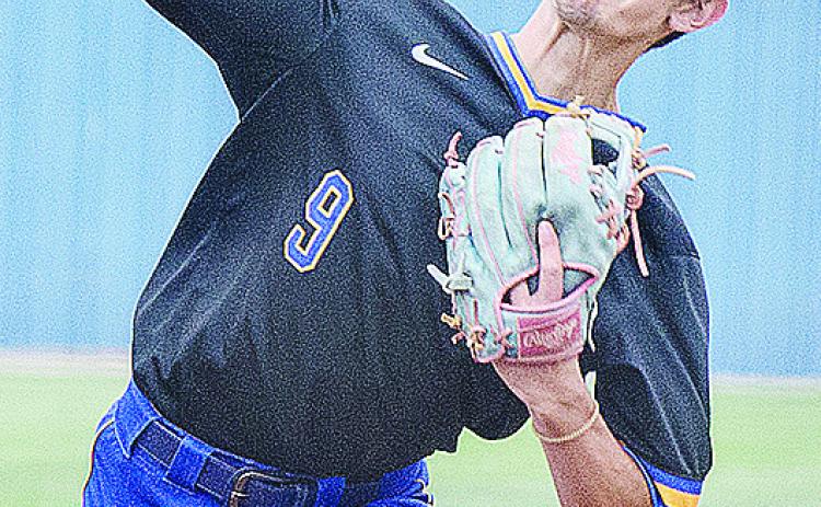 Arapaho-Butler’s Kaden Waldrop pitches during the Indians’ first game of the regional tournament in the spring. CDN | Sam Goodwyn