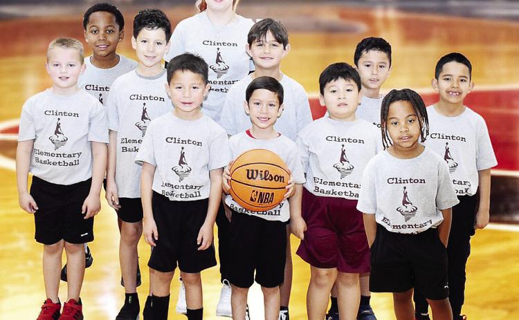 The Clinton Elementary Boys’ Gray basketball team smiles for its team photo. Pictured, from left, in front are Courage Fletcher-Whiteman, Thiago Coutino, Jesus Martinez and Lejend James; middle, Brodie Gibson, Gianlucca Coutino, Kayden Ashcraft, Giancar