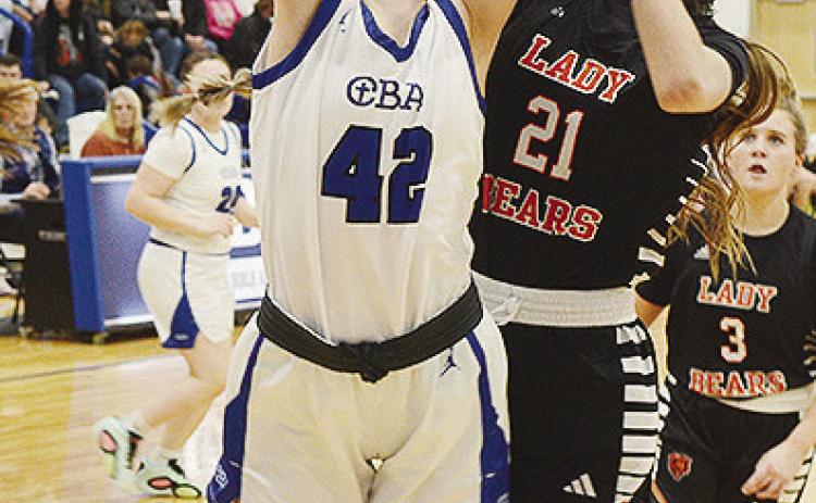 CBA’s Mia Horn battles with a defender for the ball during the Lady Crusaders’ home game against Cheyenne-Reydon Tuesday. CDN | Sam Goodwyn