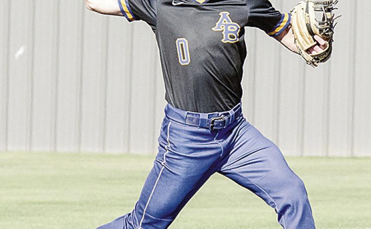 Arapaho-Butler’s Jiles Southall hurls the ball to first base for the out during the Indians’ Class A State Baseball Tournament quarterfinal game against Wright City in Shawnee. CDN | Sam Goodwyn