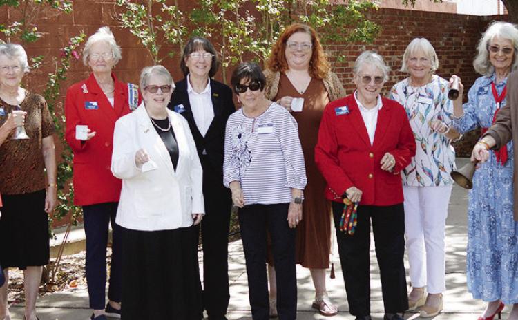 The Daughters of the American Revolution rang bells Monday at Bonebrake Park on Frisco Avenue. The moment celebrates the week the U.S. Constitution was first signed in 1787. DAR members from left are Carolyn Rawlings, Regent Marei Grant, Judith Tracy, Linda Stewart, Armeta Lister, Pat Sid, Janith Moore, April Miller, Kathryn Harrison, Debbie Dyck, Ellena Womack, Vice Regent Roberta Diggs, Stephanie Bledsoe, and Sandy Bledsoe. CDN | Christian Jacobsen