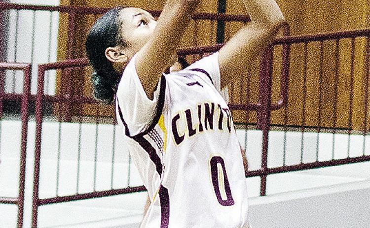 Clinton’s Catileya Huddlen goes up for the layup during the girls’ seventh-grade game against Anadarko in the Tornado Dome. CDN |Sam Goodwyn