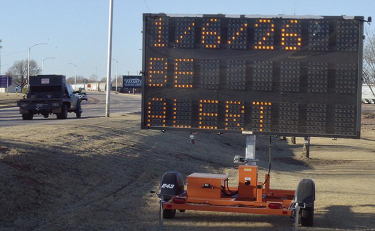 A sign on Gary Boulevard warns Clinton drivers to be cautious of the upcoming construction to Exit 65 to start Tuesday. CDN | Micah Ashcraft