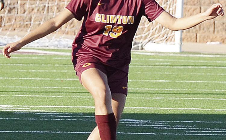 Clinton’s Vanessa Barco controls the ball during the Lady Reds’ win over PC West in the Tornado Bowl. CDN | Sam Goodwyn