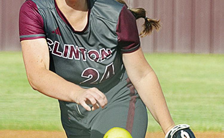 Clinton’s Brinley Taylor pitches from the circle during the Lady Reds’ final home game of the 2025 season Monday against El Reno. CDN | Sam Goodwyn