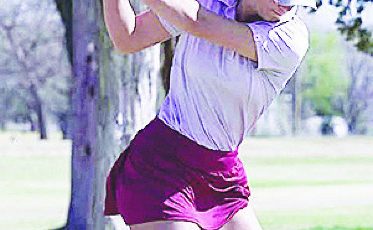 Clinton’s Grace Meacham brings her golf club up as she prepares to hit the ball during a tournament at Praire West in Weatherford. CDN | Courtesy Photo