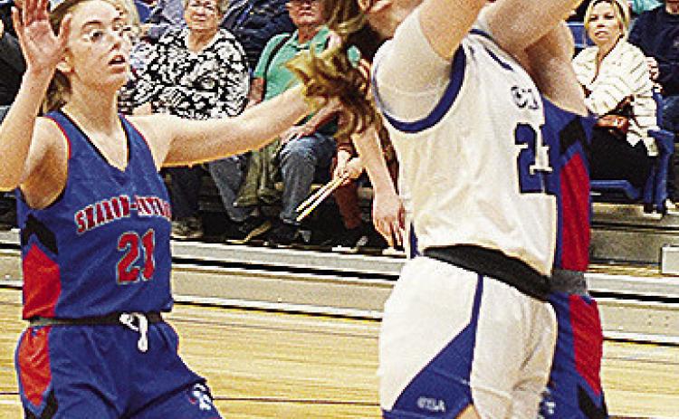 Corn Bible Academy’s Olivia Webb attempts a layup during the Lady Crusaders’ home win over the Sharon-Mutual Lady Trojans last week. CDN | Sam Goodwyn