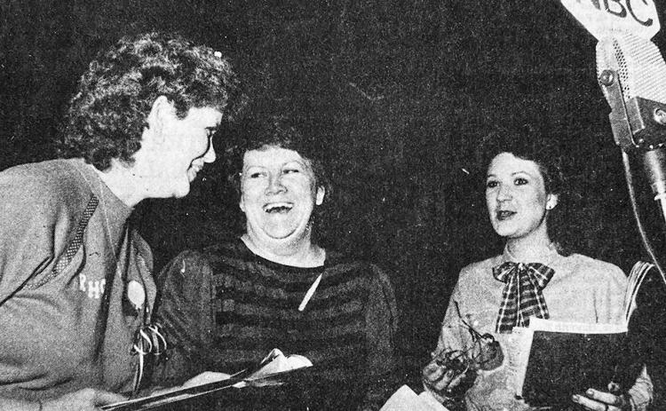 40 YEARS AGO Hamming it up for a practice session during a radio show scene of the musical production of “Annie” were the three Boylen sisters, from left, Rhonda Lacy of Clinton, Andrea Unruh of Weatherford and Sheila Barrick of Clinton.