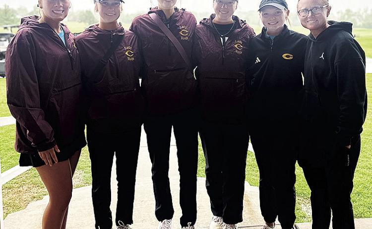 Clinton’s Lady Reds golf team is all smiles after finishing the Class 4A State Tournament in Shawnee this week. Pictured, from left, are Grace Meacham, Addison Newcomb, Addyson Littke, Paige Pugh, Rylee Cummins and Coach Tasha Marshall. CDN | Courtesy P